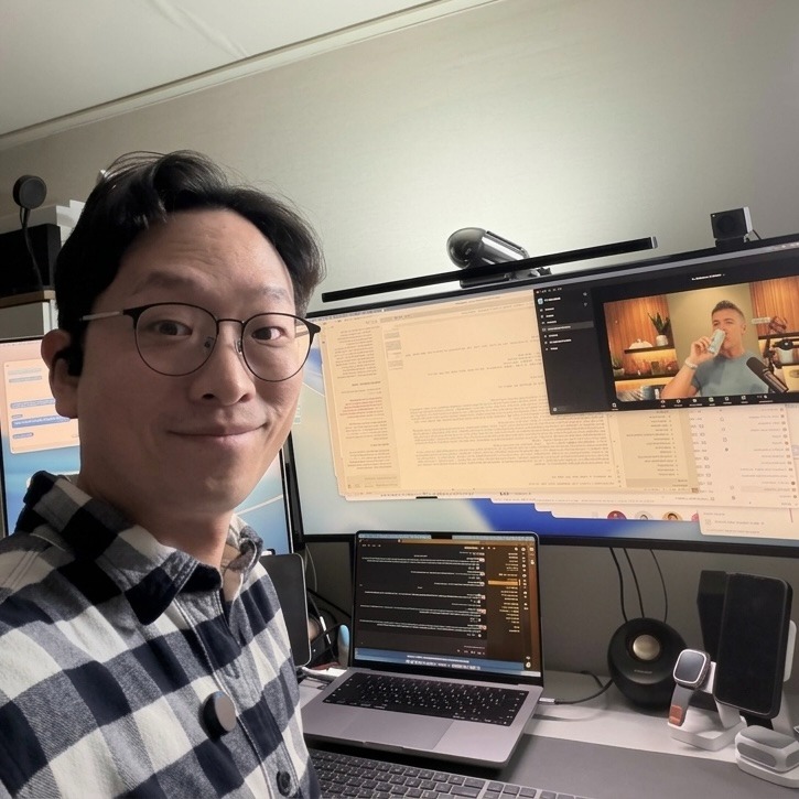 4am selfie at my desk during a Dan Martell Elite coaching call, monitors, code, and commitment